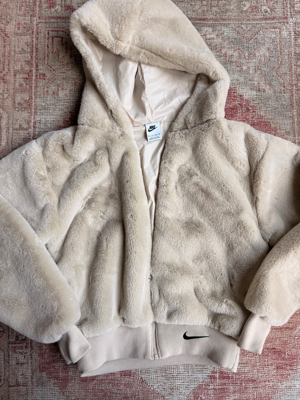 Nike Cream Faux Fur Hooded Puffer Jacket